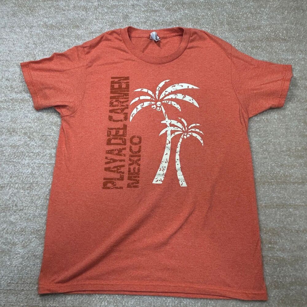 Yazbek Shirt Mens M Playa Del Carmen Mexico Palm Tree Graphic Orange Heather